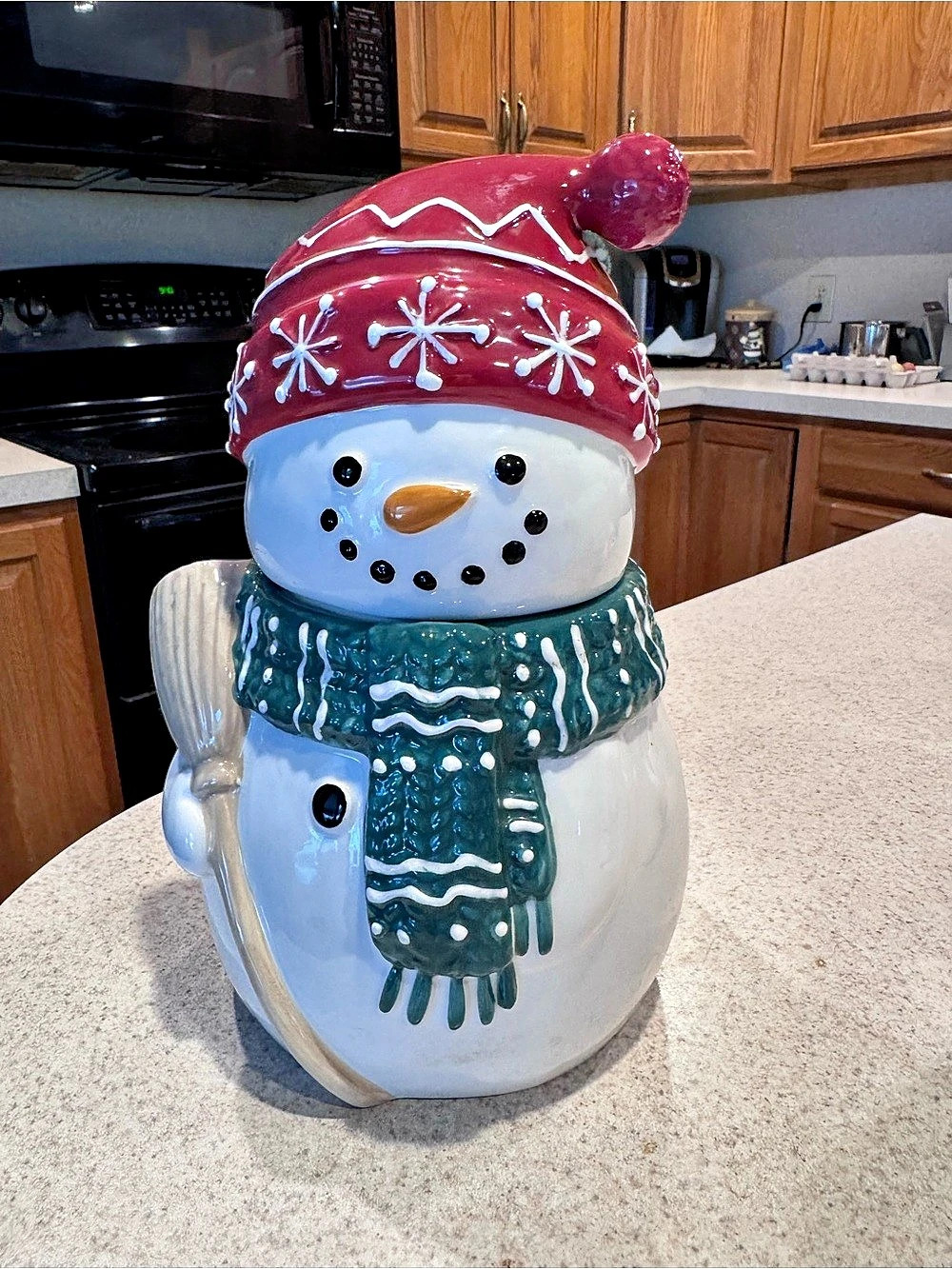 North Pole Snowman Cookie Jar Holiday White & Red